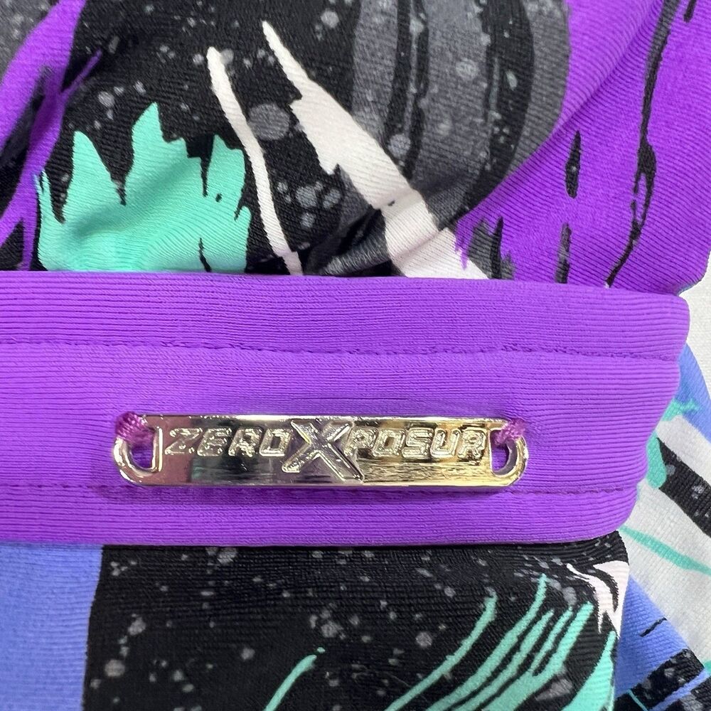 ZeroXposur Women's Tankini Swim Top Size 14 Abstract Purple Blue Teal Floral - Picture 2 of 8